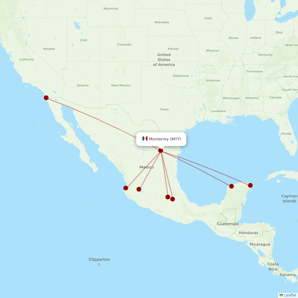 Volaris at MTY route map