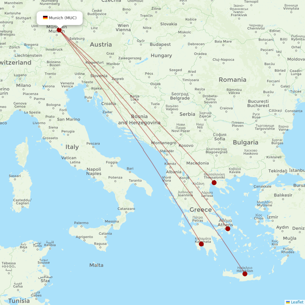 Aegean Airlines at MUC route map