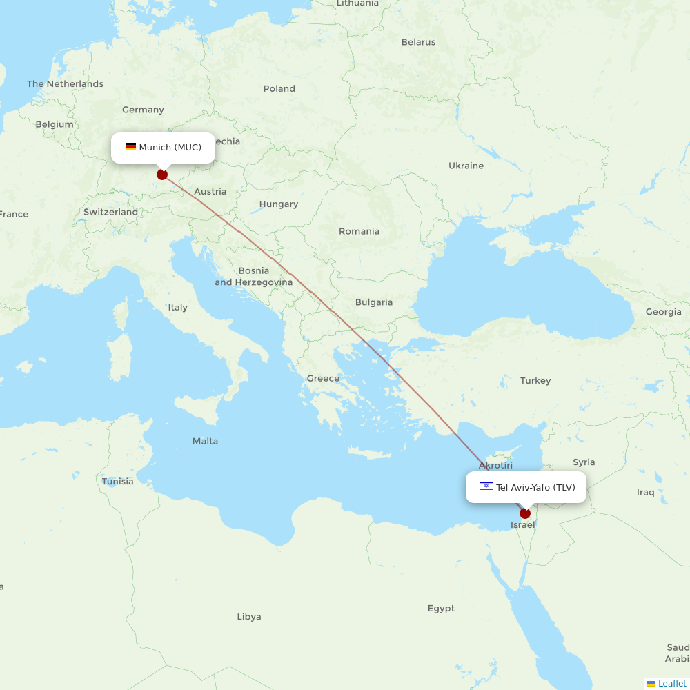 Arkia Israeli Airlines at MUC route map