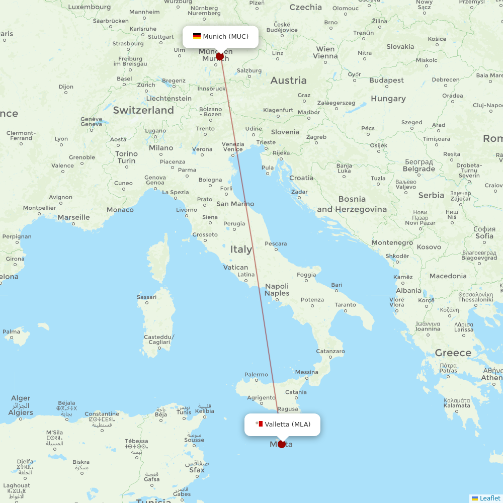Air Malta at MUC route map