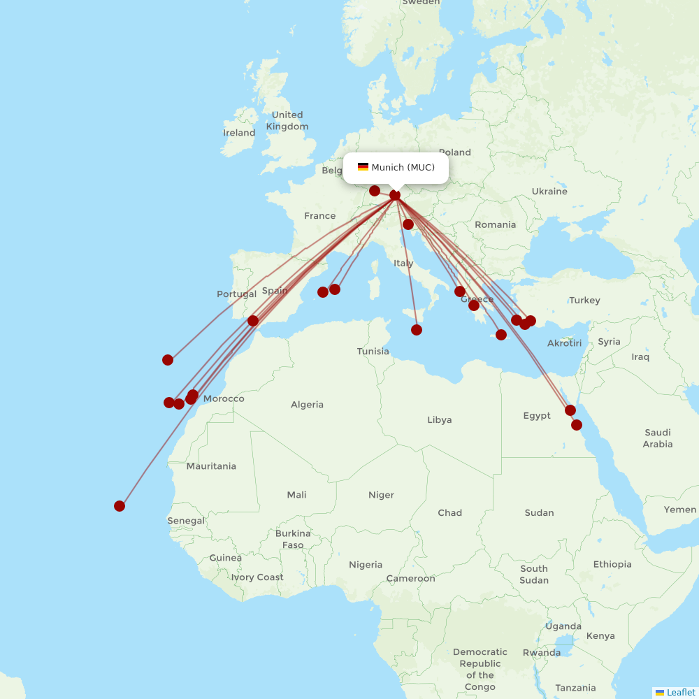 TUIfly at MUC route map