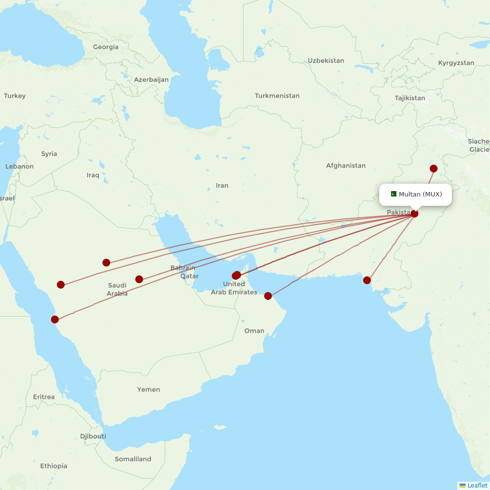Pakistan International Airlines at MUX route map