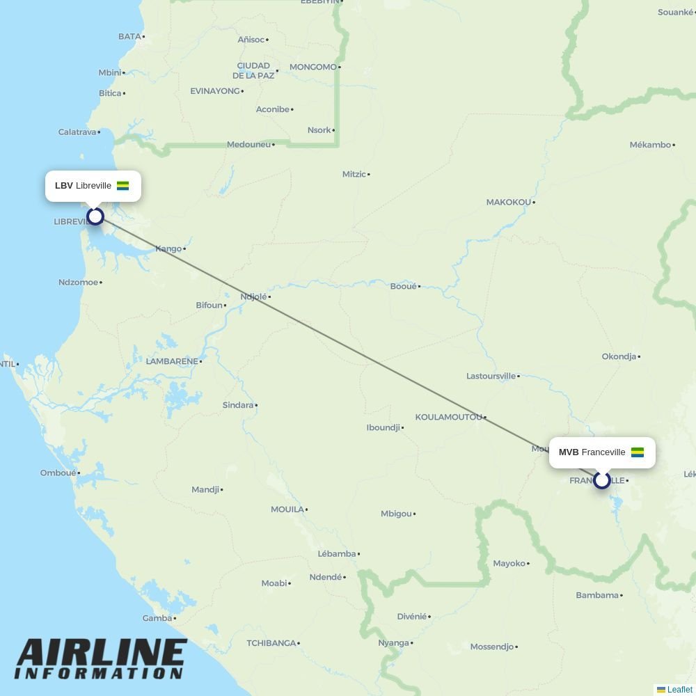 Afrijet routes from MVB