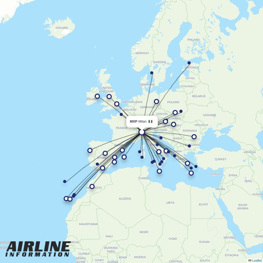 Ryanair routes from MXP