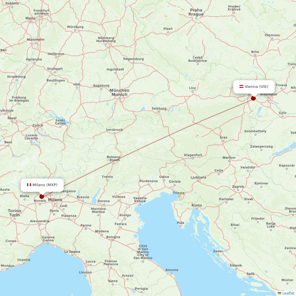 Austrian at MXP route map