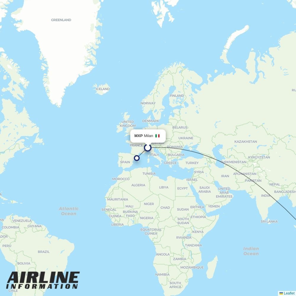 Singapore Airlines routes from MXP