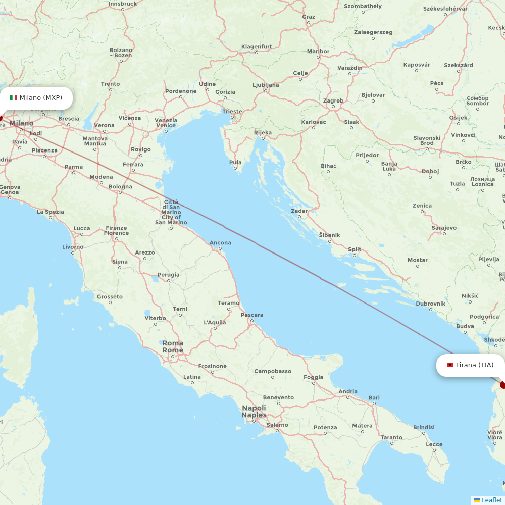 Air Albania at MXP route map