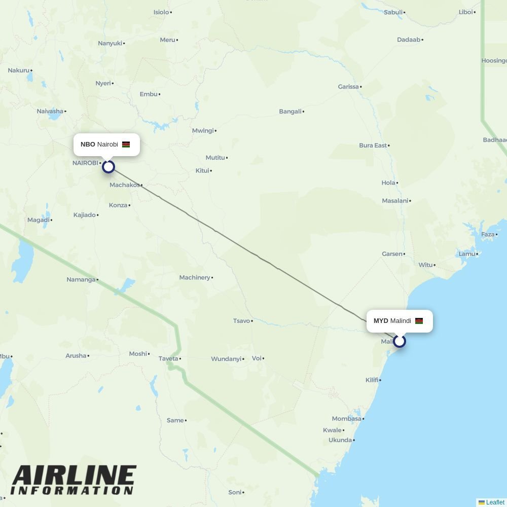Jambojet routes from MYD