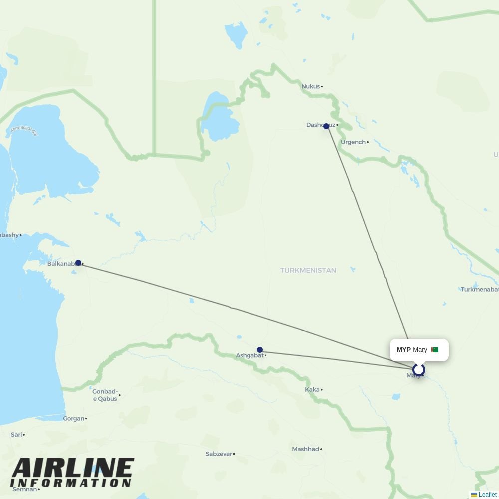 Turkmenistan Airlines routes from MYP