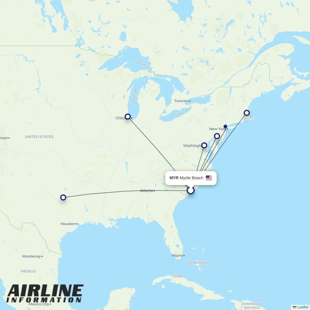 American Airlines routes from MYR