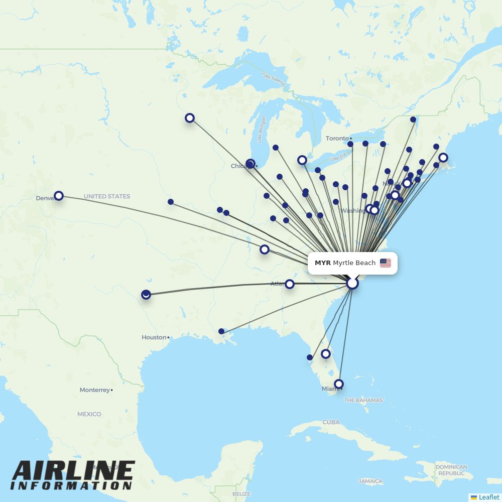 Southwest routes from MYR