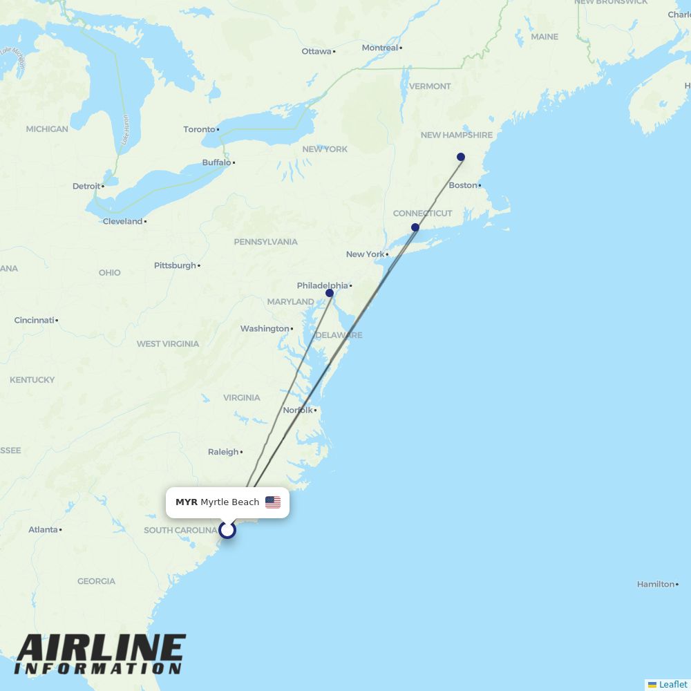 Avelo routes from MYR