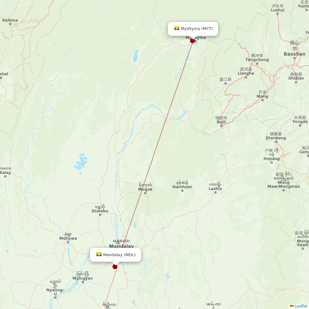 Mann Yadanarpon Airlines at MYT route map