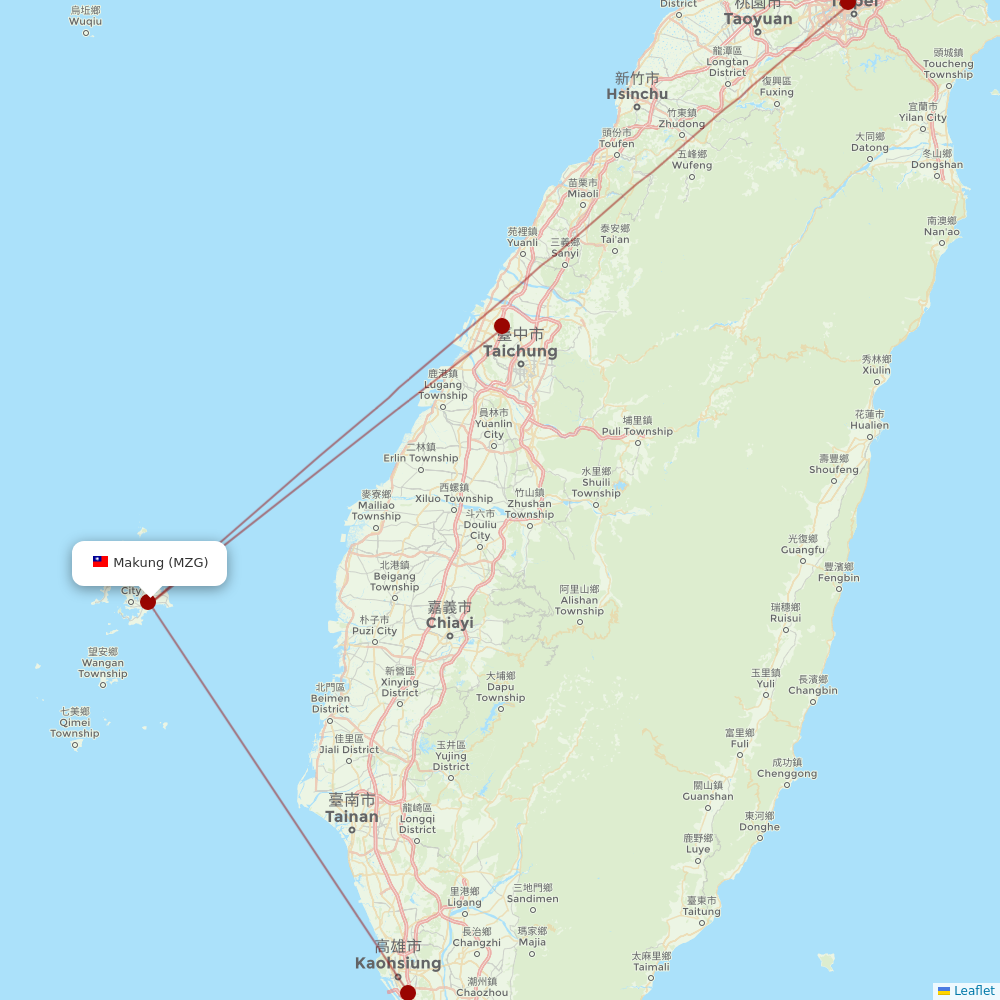 Mandarin Airlines at MZG route map