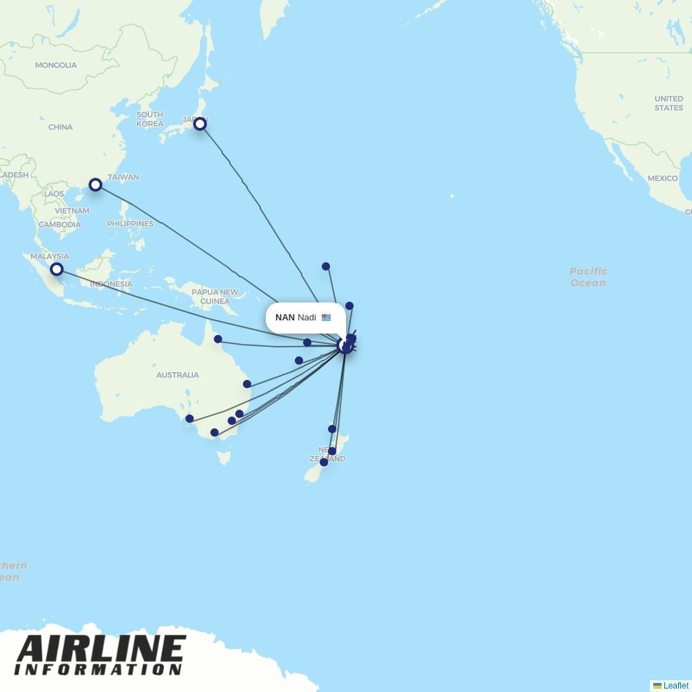 Virgin Australia routes from NAN