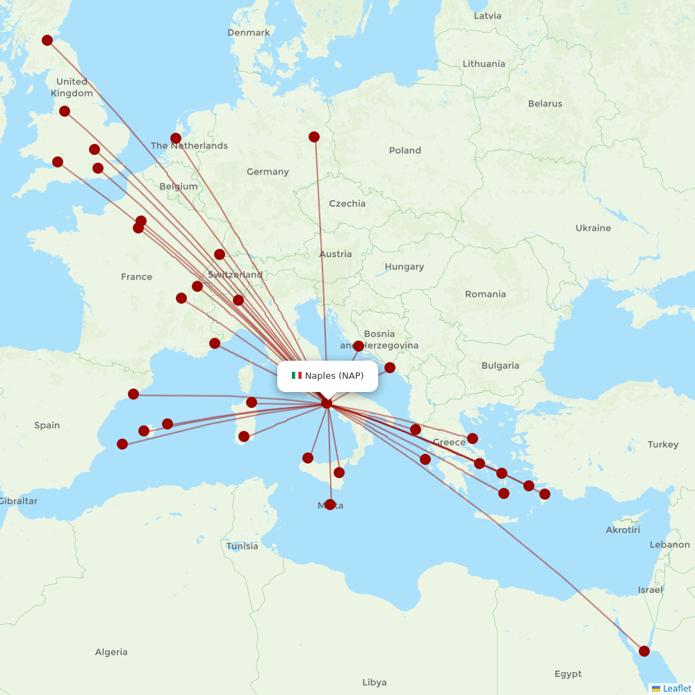 easyJet at NAP route map