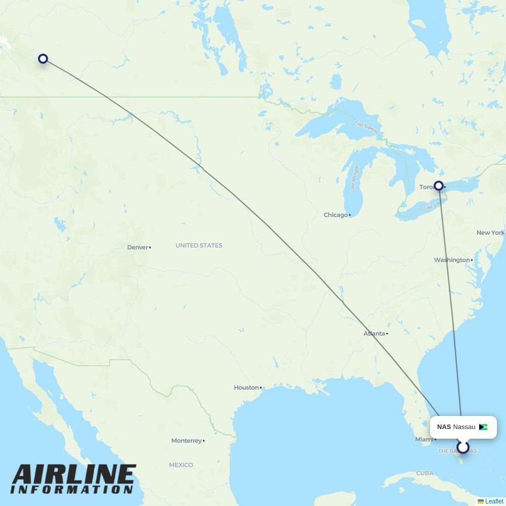 WestJet routes from NAS
