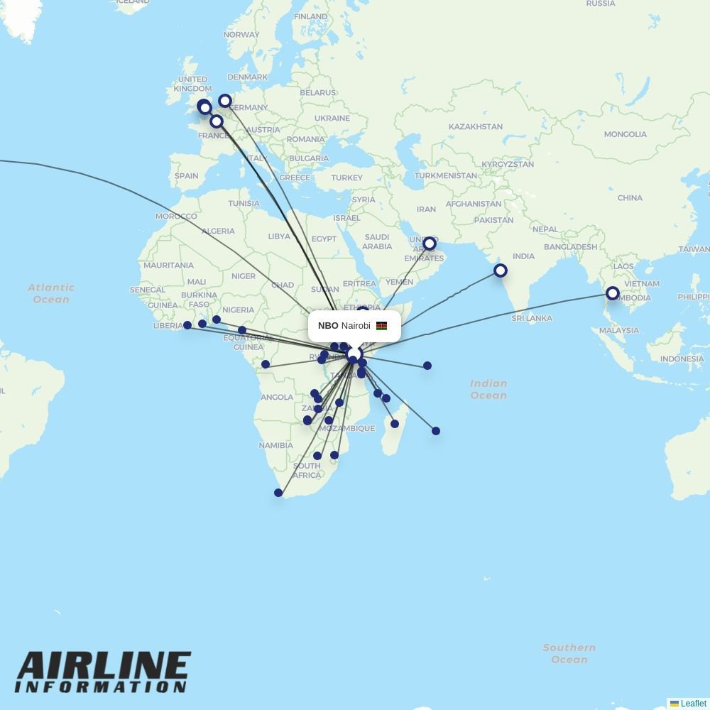 Kenya Airways routes from NBO