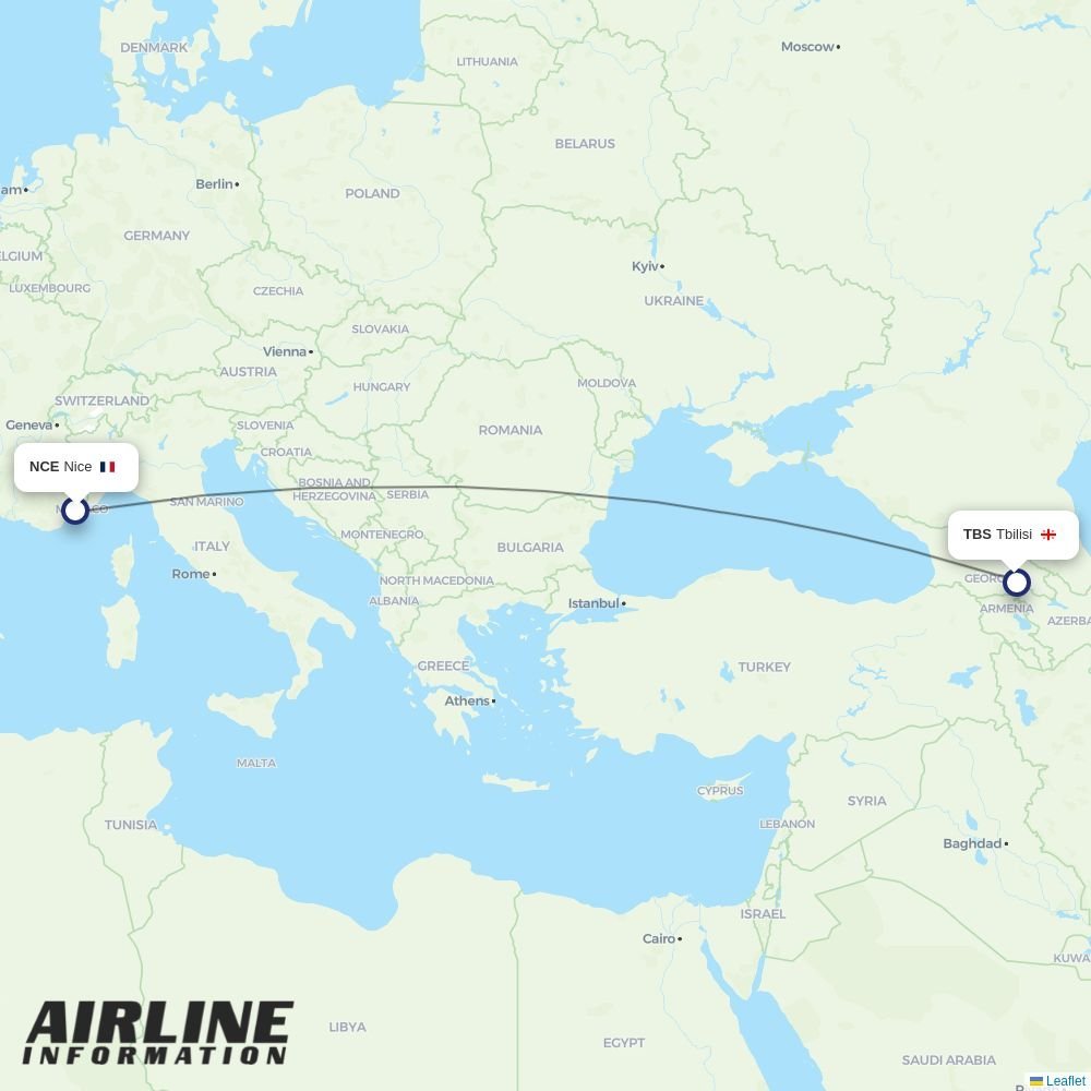 Georgian Airways routes from NCE