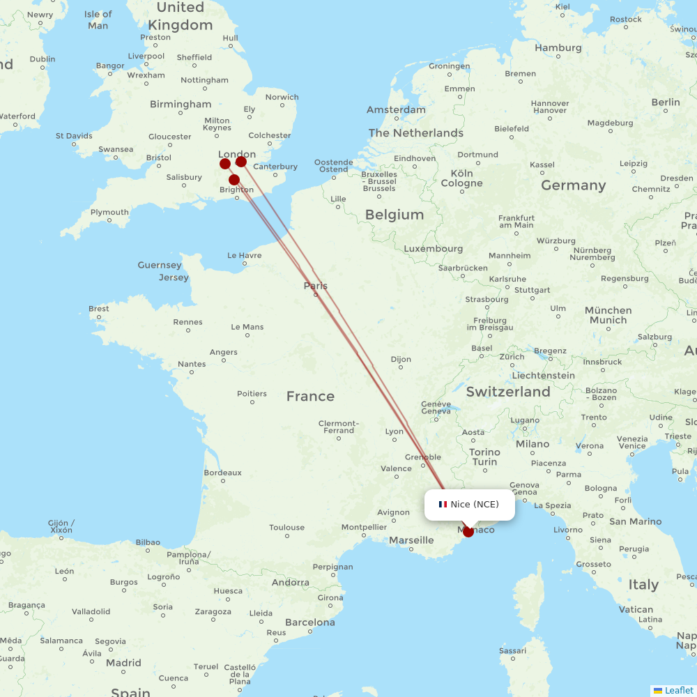 British Airways at NCE route map