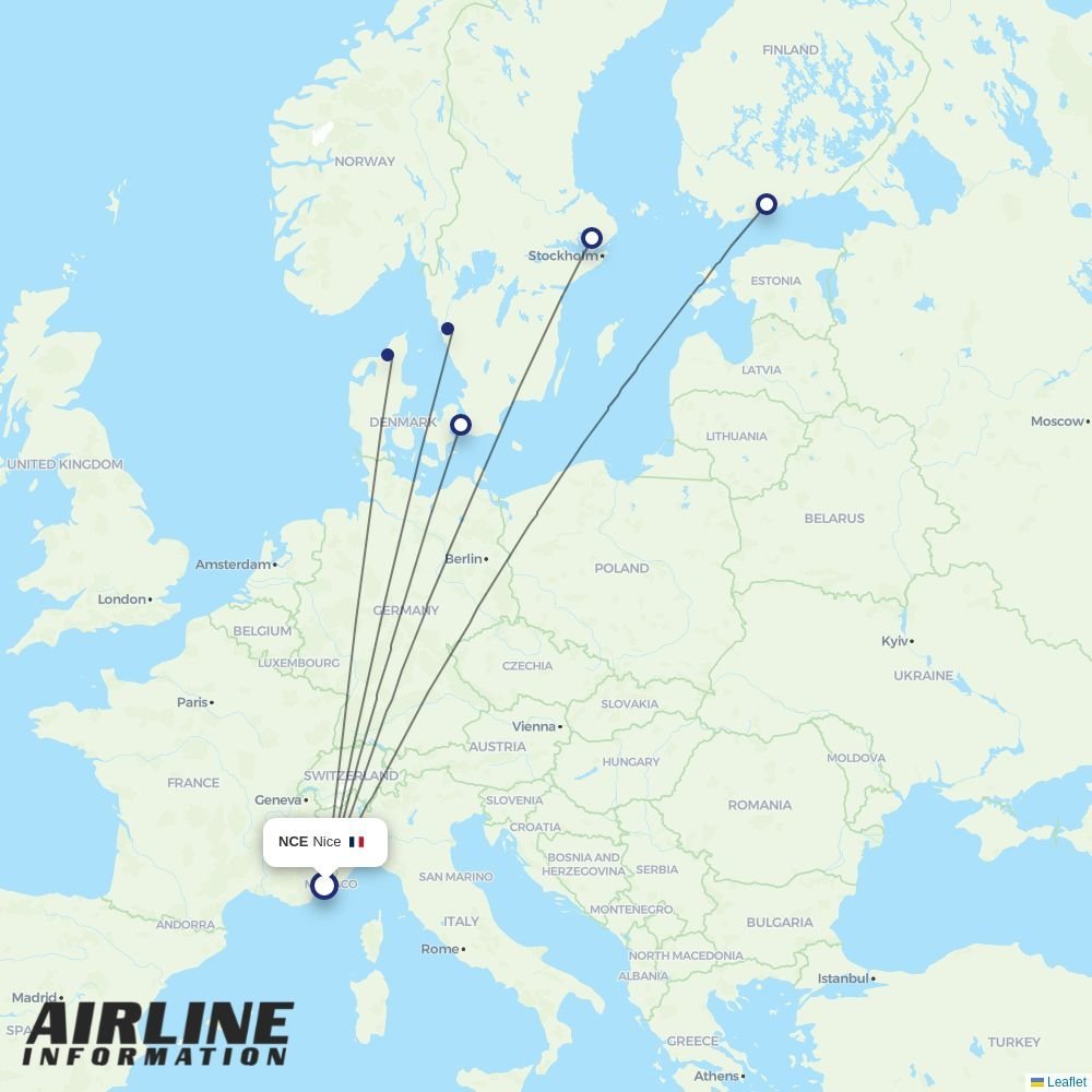 Norwegian Air Sweden routes from NCE