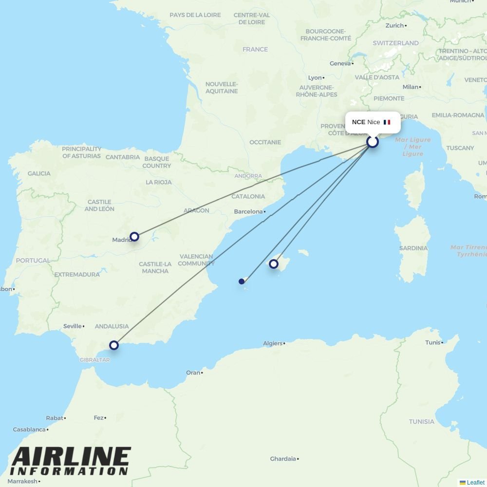 Iberia routes from NCE