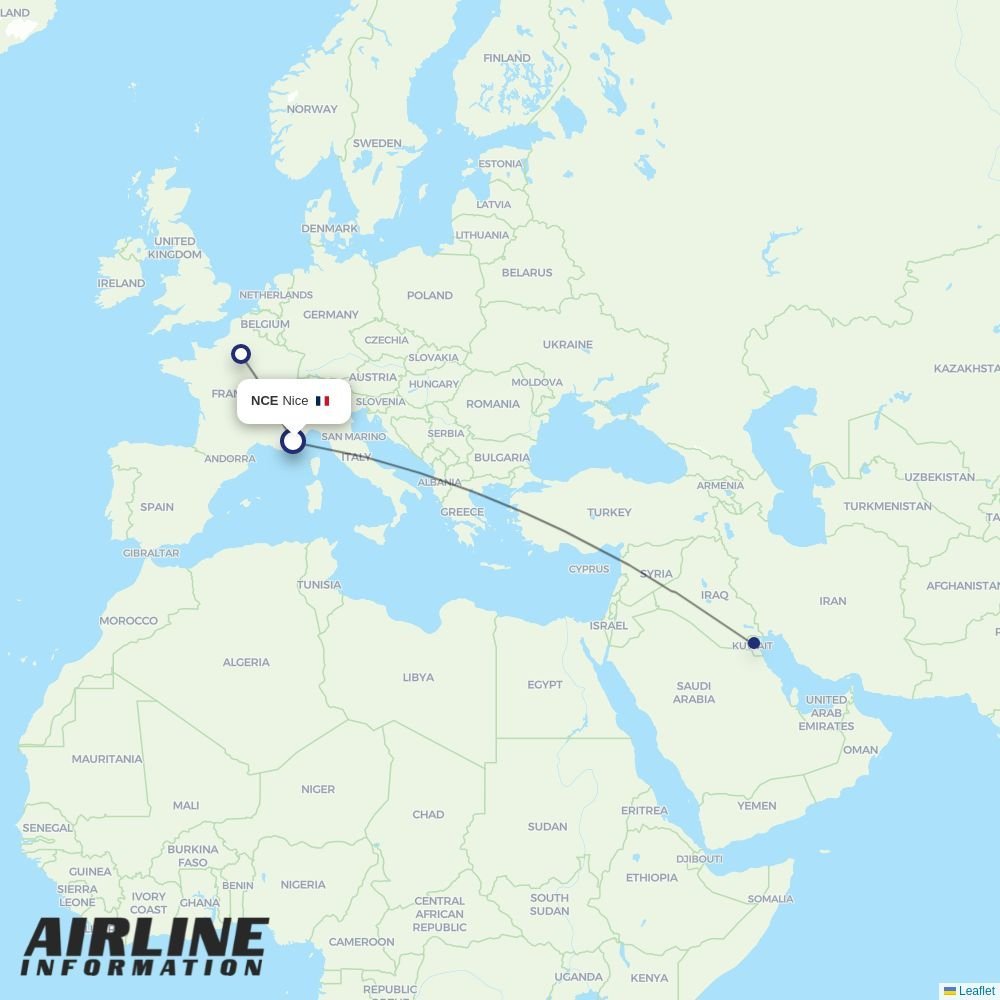 Kuwait Airways routes from NCE