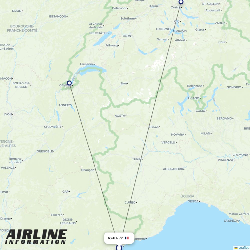 SWISS routes from NCE