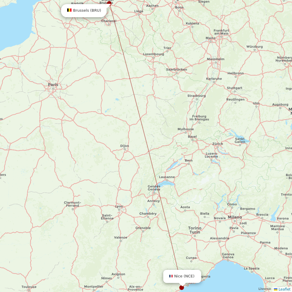 Brussels Airlines at NCE route map