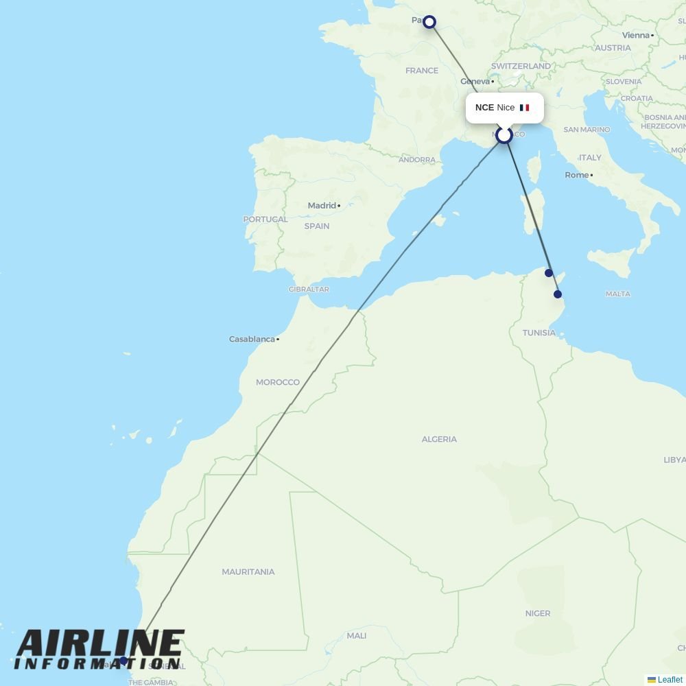 Transavia France routes from NCE