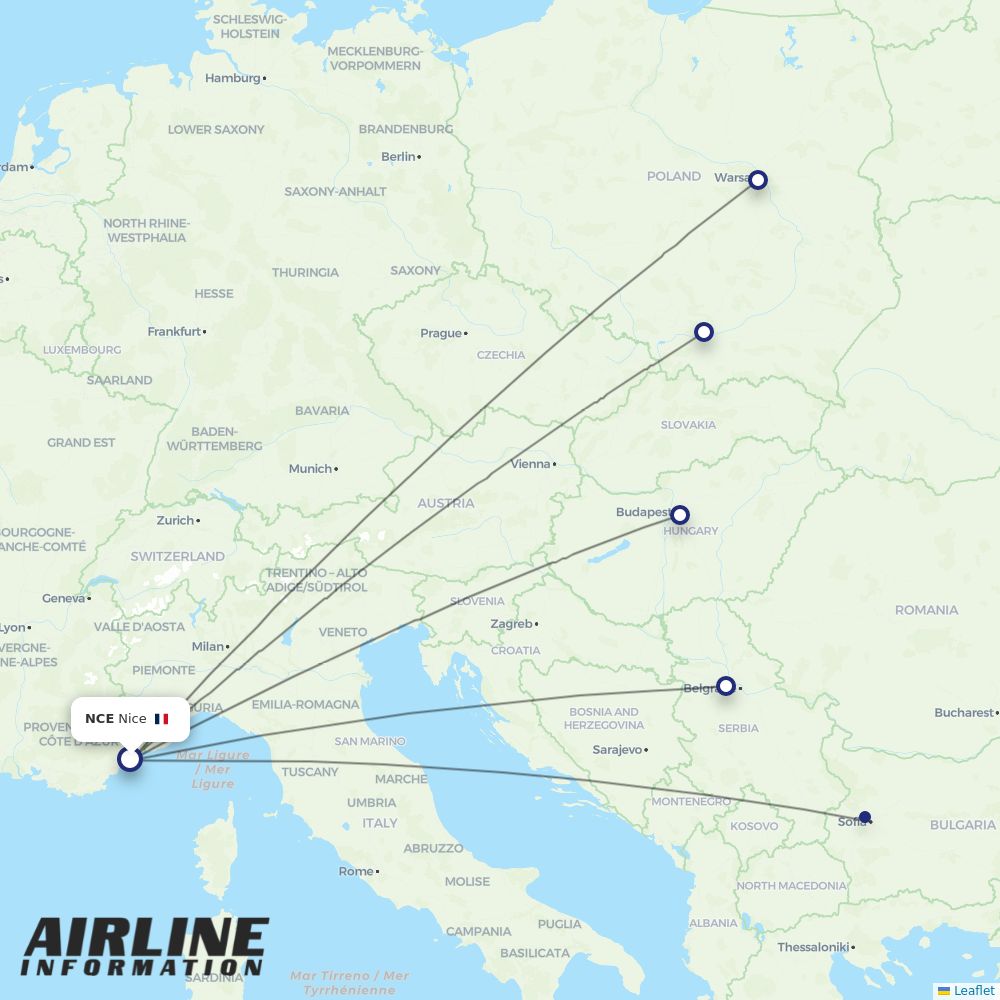 Wizz Air routes from NCE
