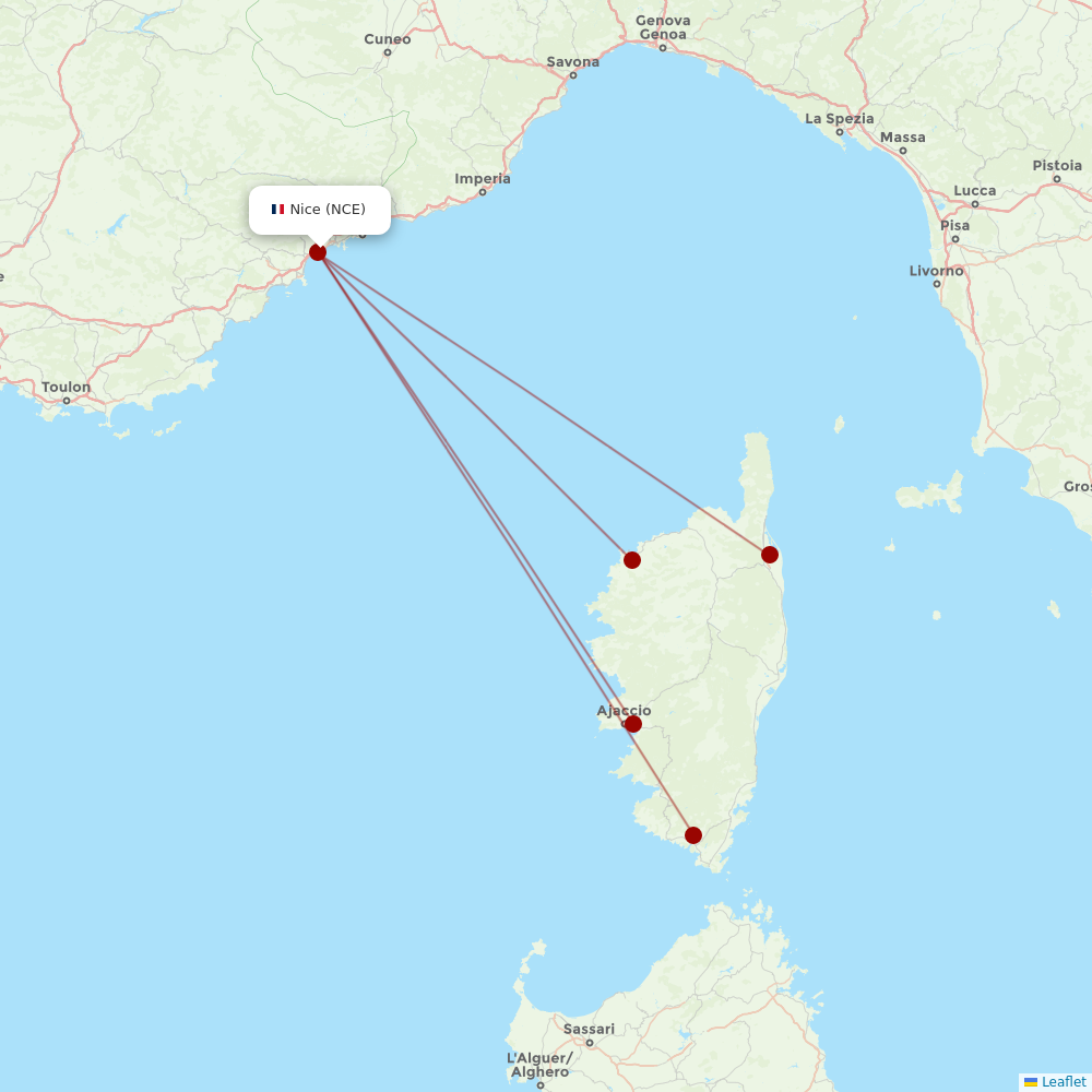 Air Corsica at NCE route map