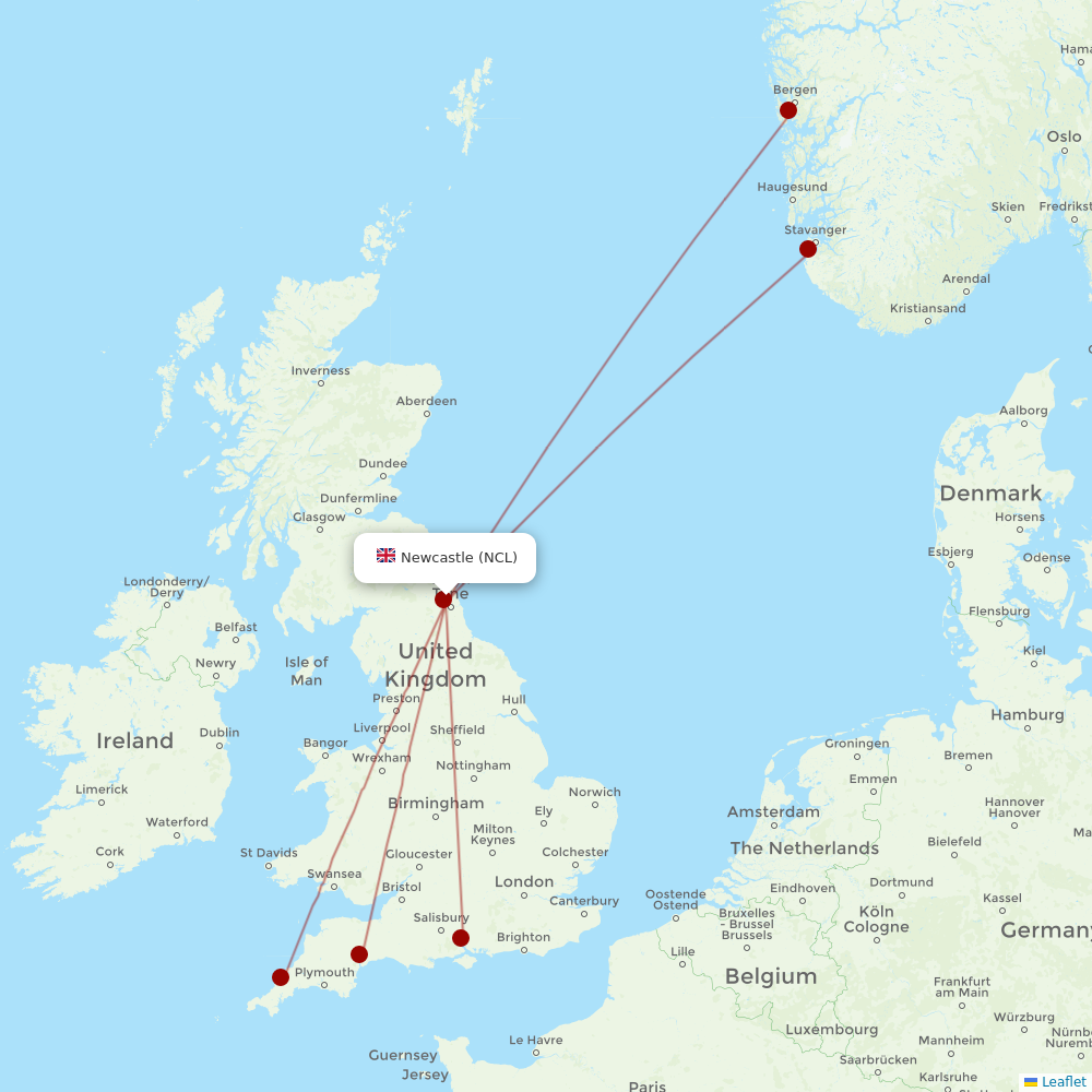 Loganair at NCL route map