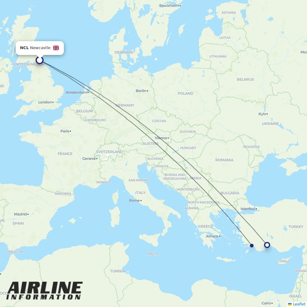 SunExpress routes from NCL