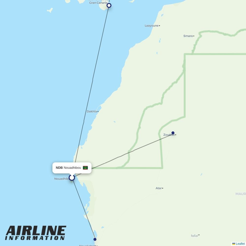 Mauritania Airlines routes from NDB