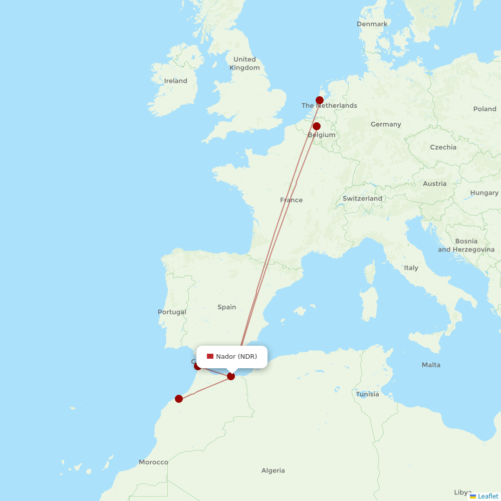 Royal Air Maroc at NDR route map