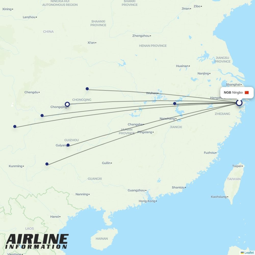 Colorful GuiZhou Airlines routes from NGB