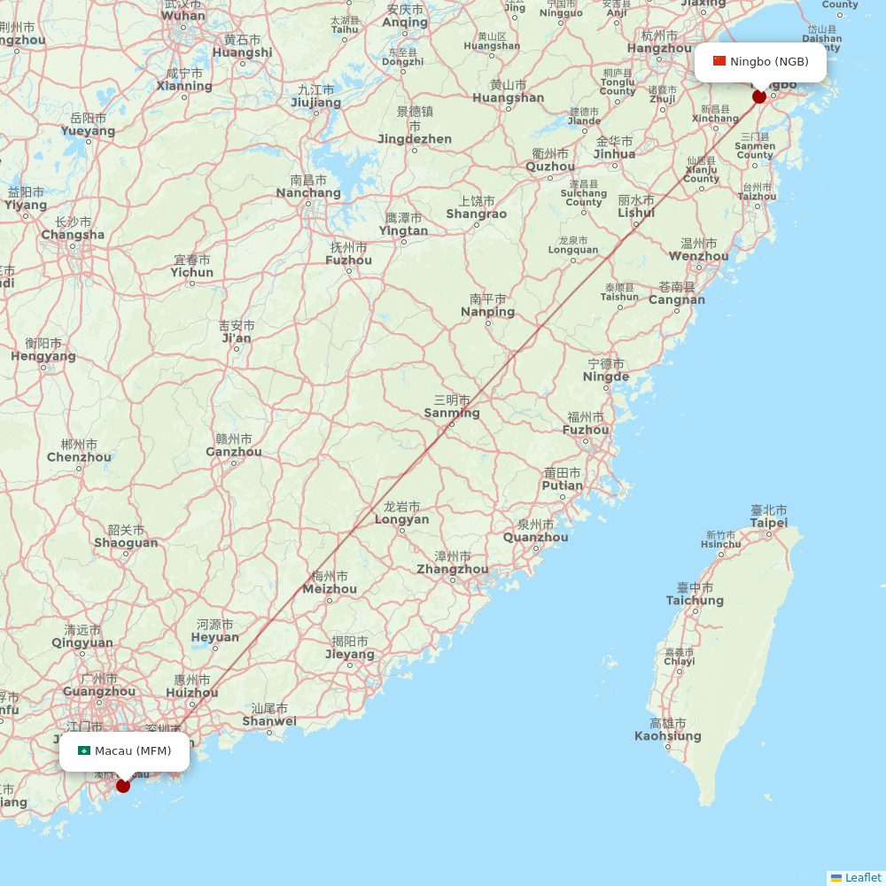 Air Macau at NGB route map