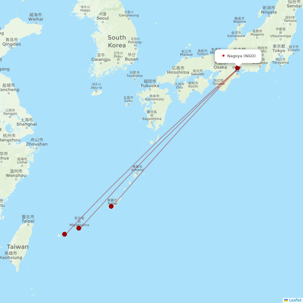 Japan Transocean Air at NGO route map
