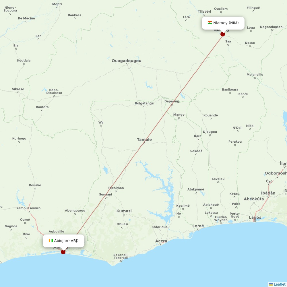 Air Cote D'Ivoire at NIM route map