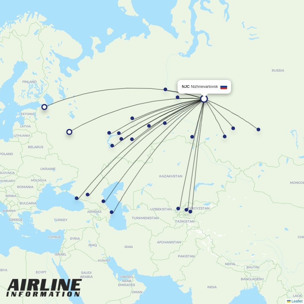 UTair routes from NJC
