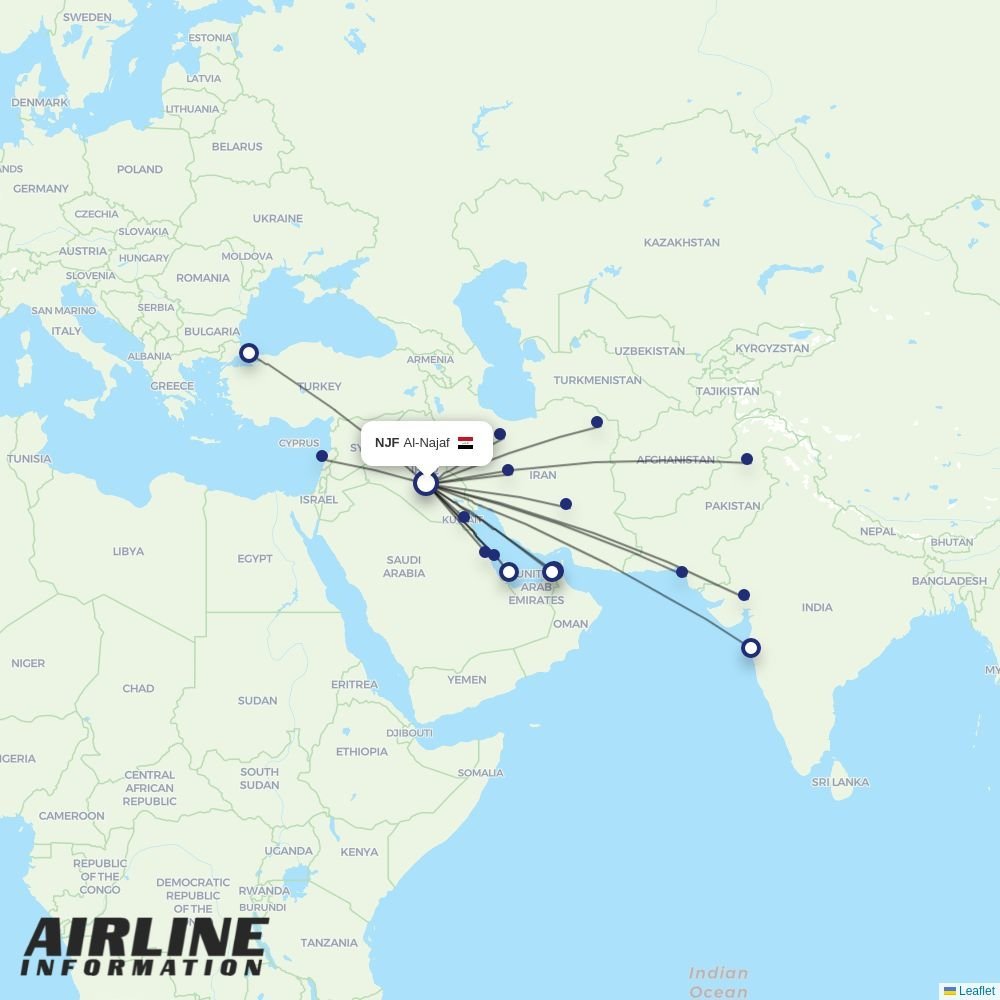 Iraqi Airways routes from NJF