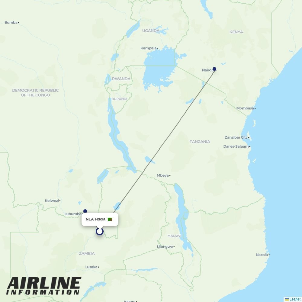 Kenya Airways routes from NLA