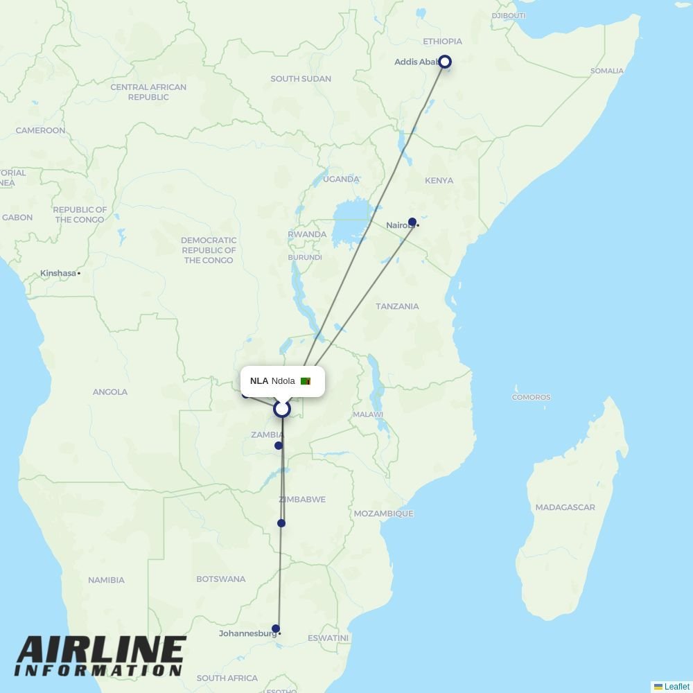 Proflight Zambia routes from NLA