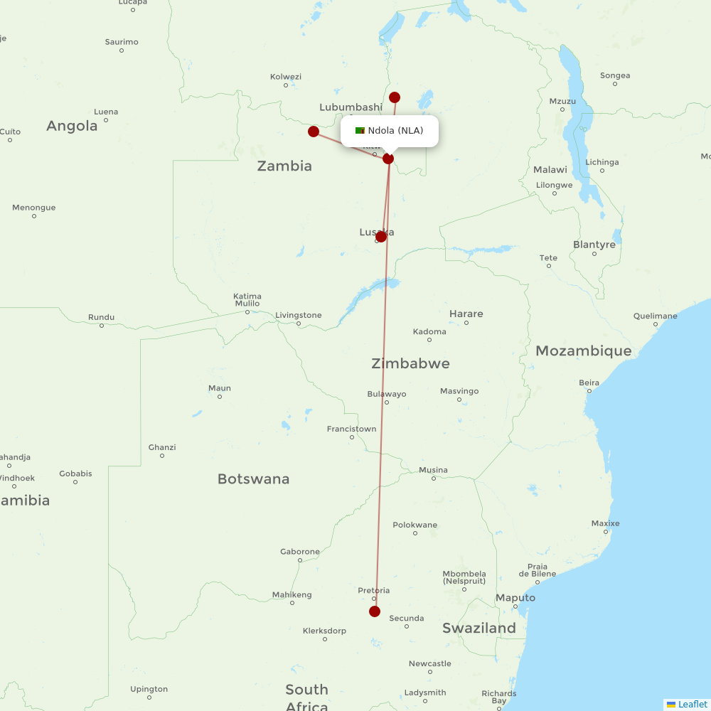 Proflight Zambia at NLA route map