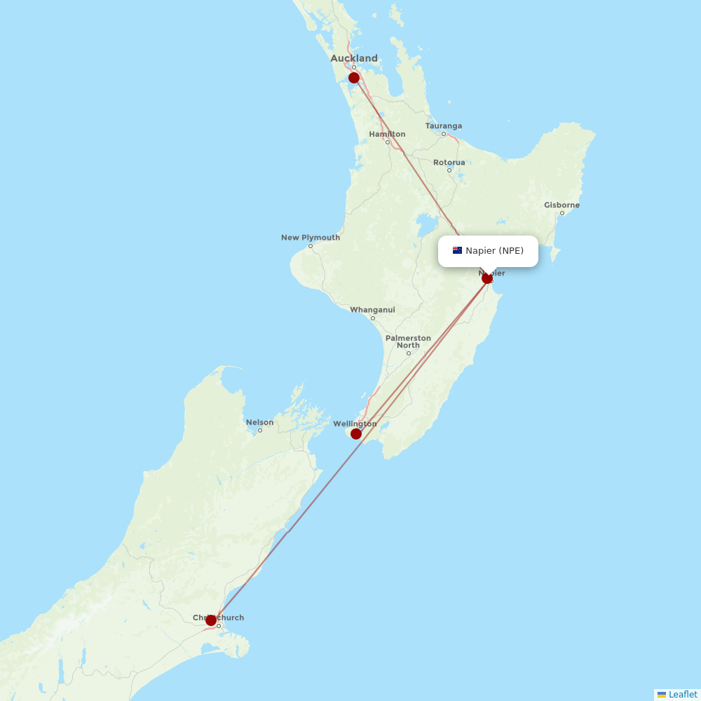 Air New Zealand at NPE route map