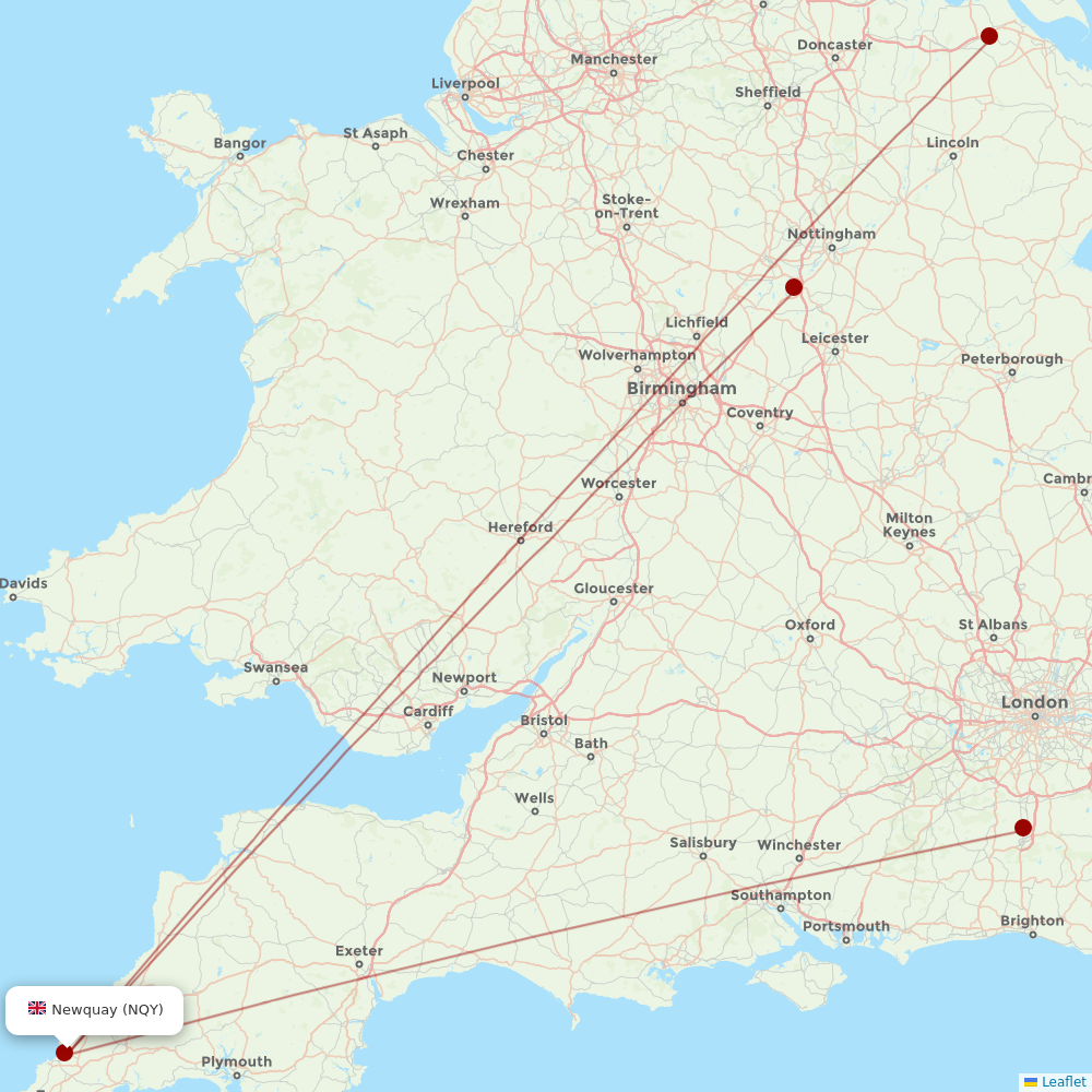 Eastern Airways at NQY route map