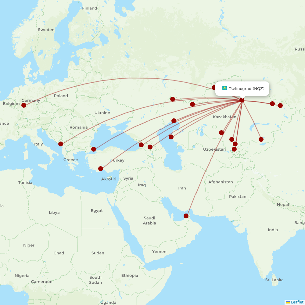 Air Astana at NQZ route map