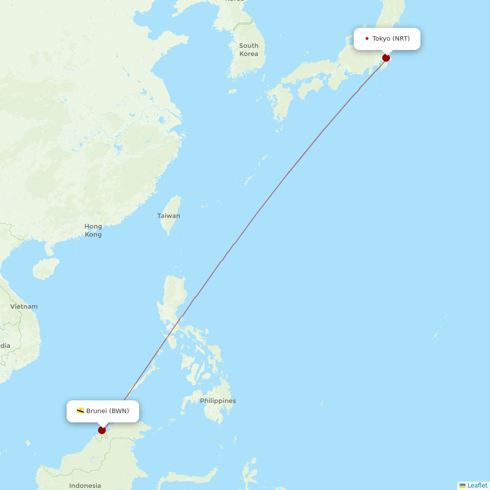 Royal Brunei Airlines at NRT route map