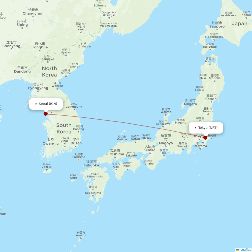 Jin Air at NRT route map